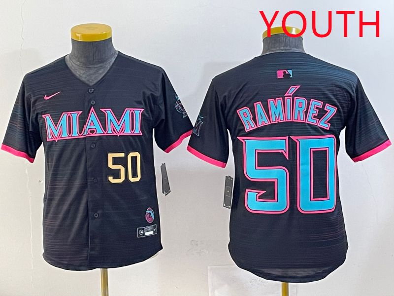 Youth 2025 Miami Marlins #50 Ramirez Black Joint Name Nike MLB Jersey style 2